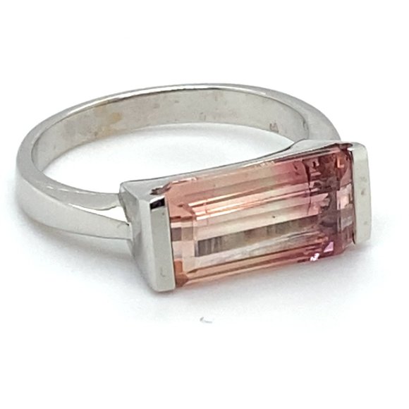 Bi Color Tourmaline 3.71ct Solid 14K White Gold Ring - Picture 4 of 7